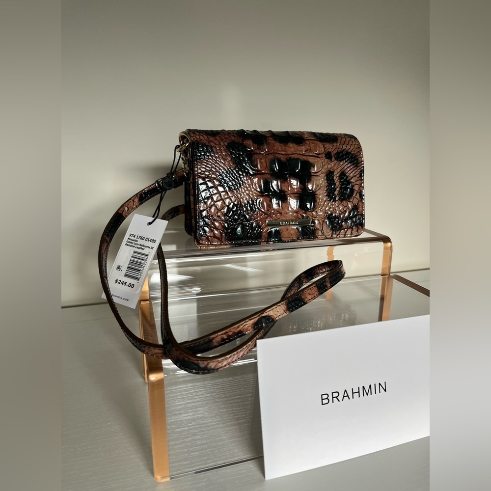 NWT Brahmin - Mini Dux Crossbody Golden Lynx Melbourne Leather